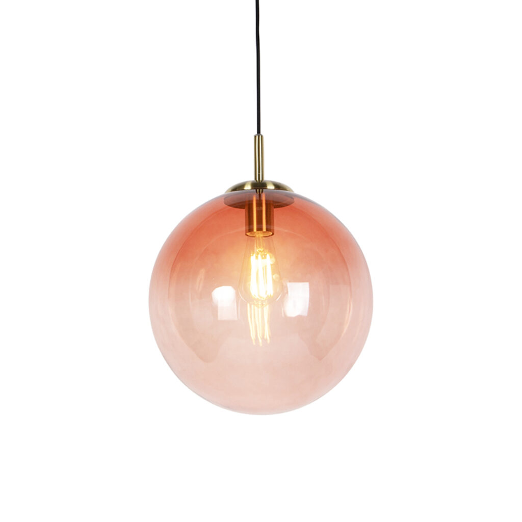 hanglampen Art deco hanglamp messing met roze glas 33 cm Pallon GlasStaal Roze De is een plaatje om te zien. combinatie van het en de kleur zorgt romantische