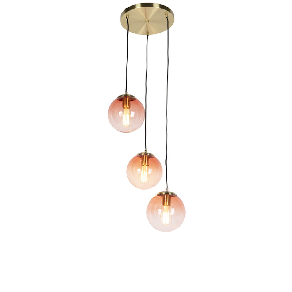 hanglampen Art deco hanglamp messing 45 cm roze Pallon GlasStaal Roze Super leuke combinatie deze Hij is afgewerkt in een kleur en 3 glazen bollen die zorgen