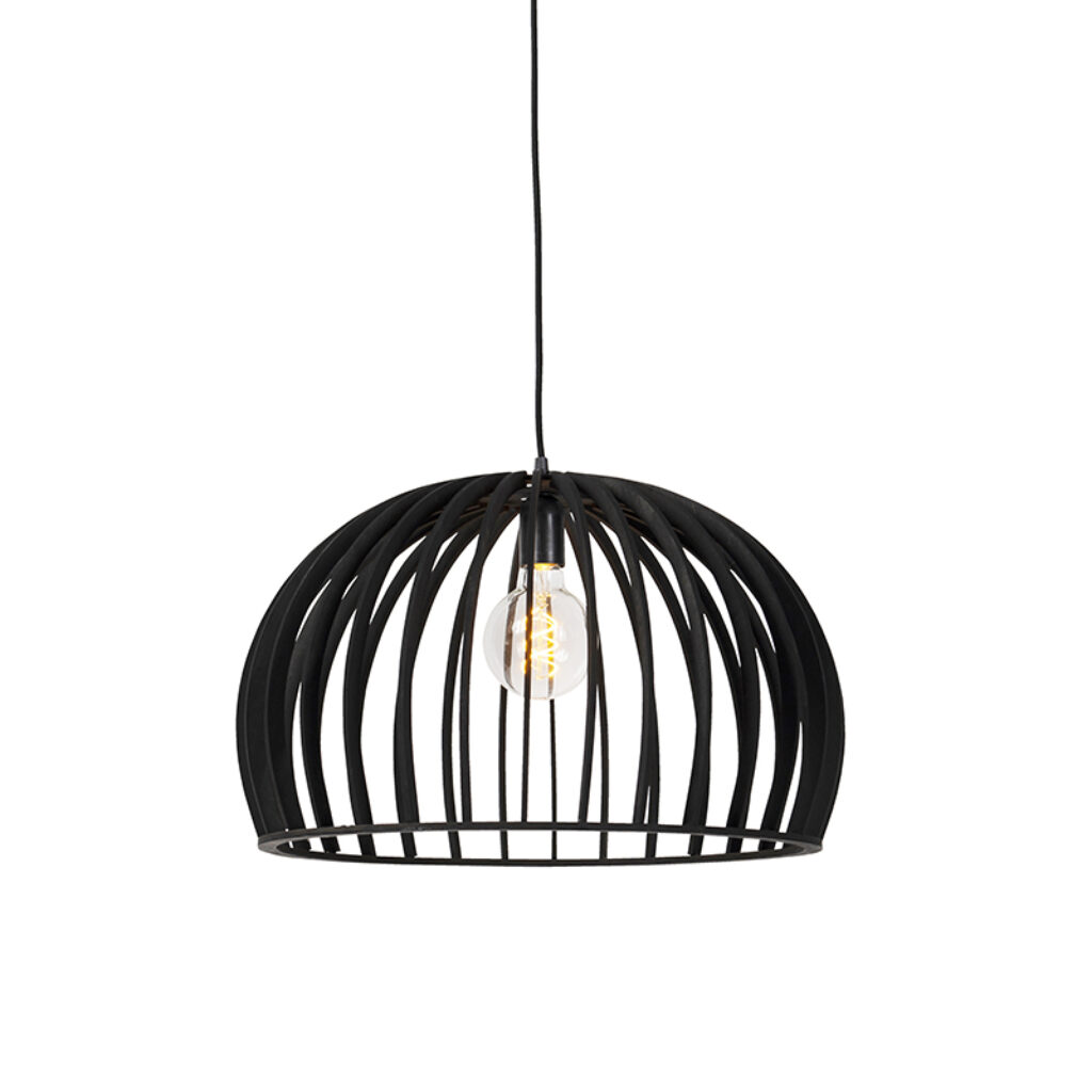 hanglampen Art deco hanglamp zwart hout 50 cm Twain Hout Zwart Deze topper van het merk QAZQA is helemaal Door de zwarte kleur kan je ophangen in een modern
