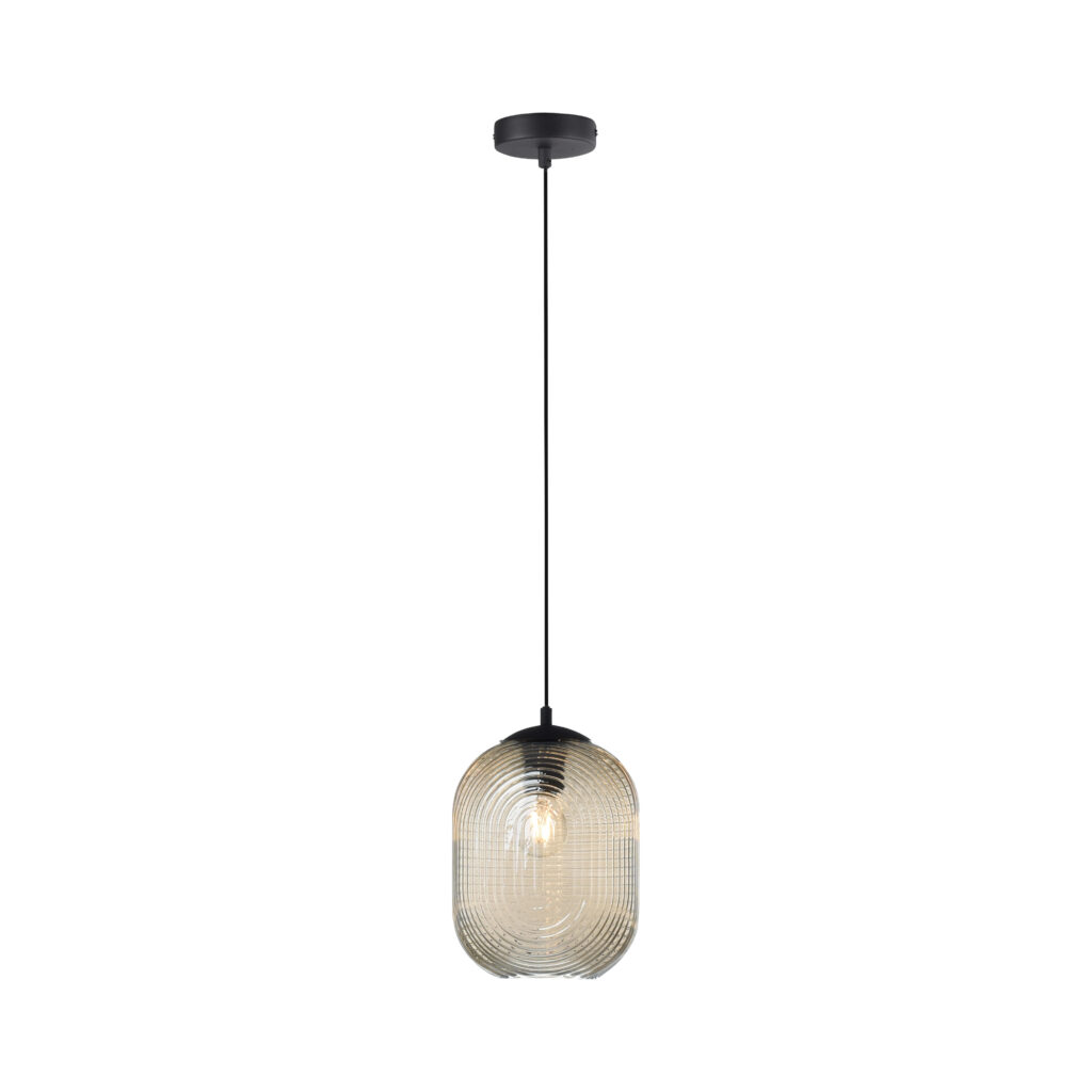 hanglampen Art deco hanglamp zwart met amber glas Chris StaalGlas Groen