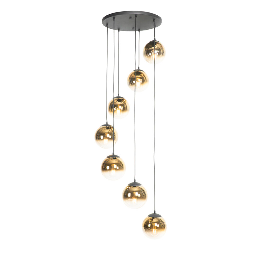 hanglampen Art deco hanglamp zwart met goud glas pallon GlasStaal Goud Een blikvanger voor in de hal Zoek niet Onze Pallon heeft Deco die is afgewerkt 7 gouden