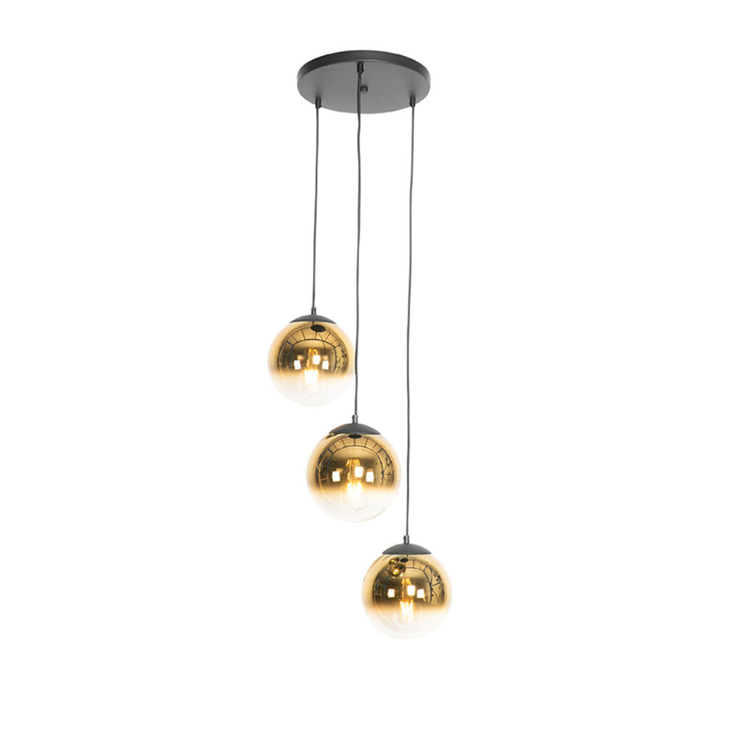hanglampen Art deco hanglamp zwart met goud glas rond pallon GlasStaal Goud Ga voor stijlvol onze Pallon hanglamp. Een Deco die is afgewerkt 3 gouden bollen van