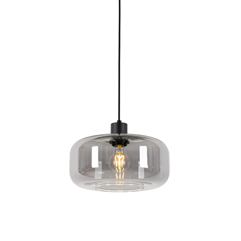 hanglampen Art deco hanglamp zwart met smoke glas Bizle GlasStaal Grijs