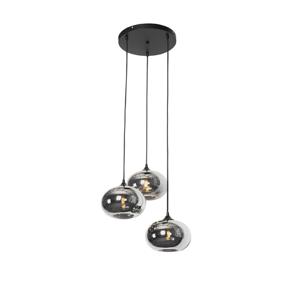 hanglampen Art Deco hanglamp zwart met smoke glas Busa GlasStaal Zwart Voor een luxe uitstraling en meer sfeer in je interieur moet bij Door zijn effect geeft