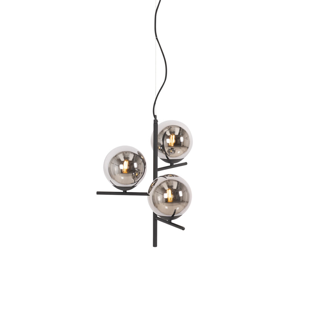 hanglampen Art deco hanglamp zwart met smoke glas Flore StaalGlas Zwart zorgt voor gezellige Deze is een echte toevoeging boven de eettafel in hal of jouw Hij