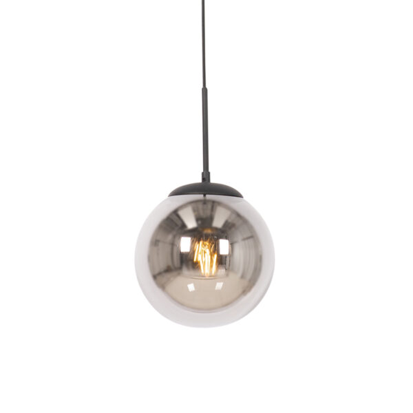 hanglampen Art deco hanglamp zwart met smoke glas Flore StaalGlas Zwart zorgt voor gezellige sfeerverlichting. Deze is de perfecte toevoeging in woonkamer