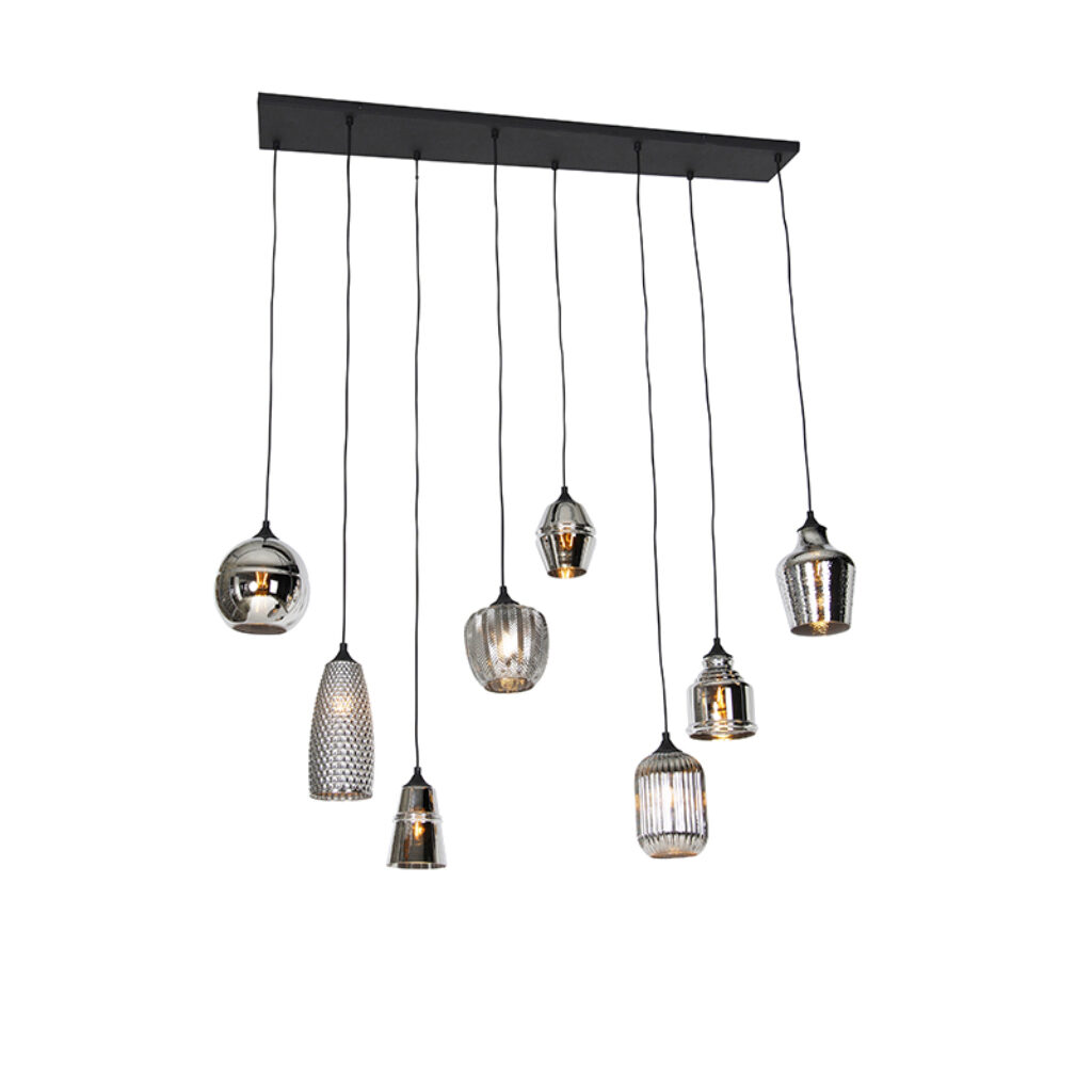 hanglampen Art deco hanglamp zwart met smoke glas Hanne GlasStaal Grijs Wauw wat een toffe is Door de verschillende lampenkappen krijg je veel dynamiek in