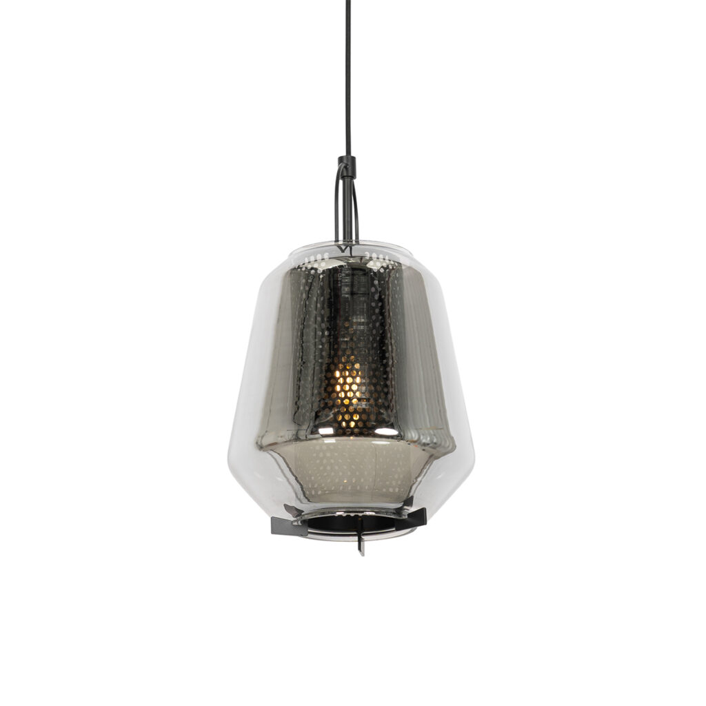 hanglampen Art Deco hanglamp zwart met smoke glas 23 cm Kevin GlasStaal Grijs Een sfeervolle en opvallende onze Kevin. Hij is mooi afgewerkt armatuur waardoor