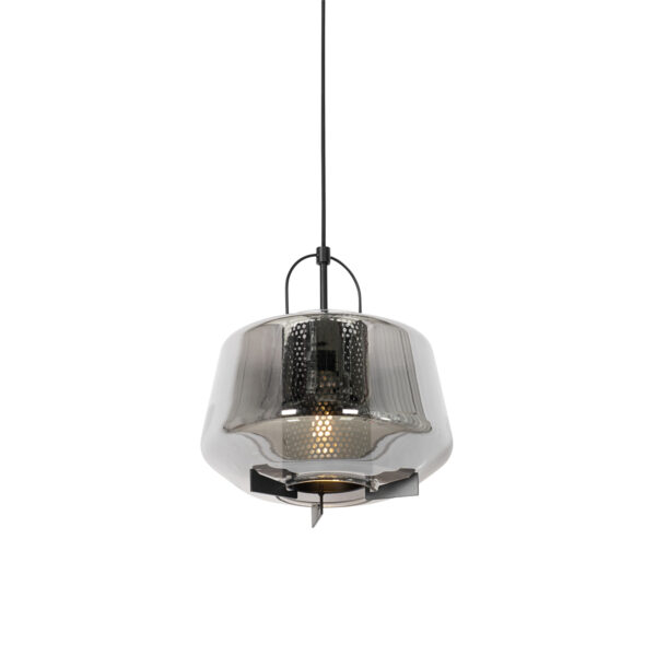 hanglampen Art deco hanglamp zwart met smoke glas 30 cm Kevin GlasStaal Grijs Het is bijna kunst deze art hanglamp. Prachtig voor elke ruimte waar je nog wel