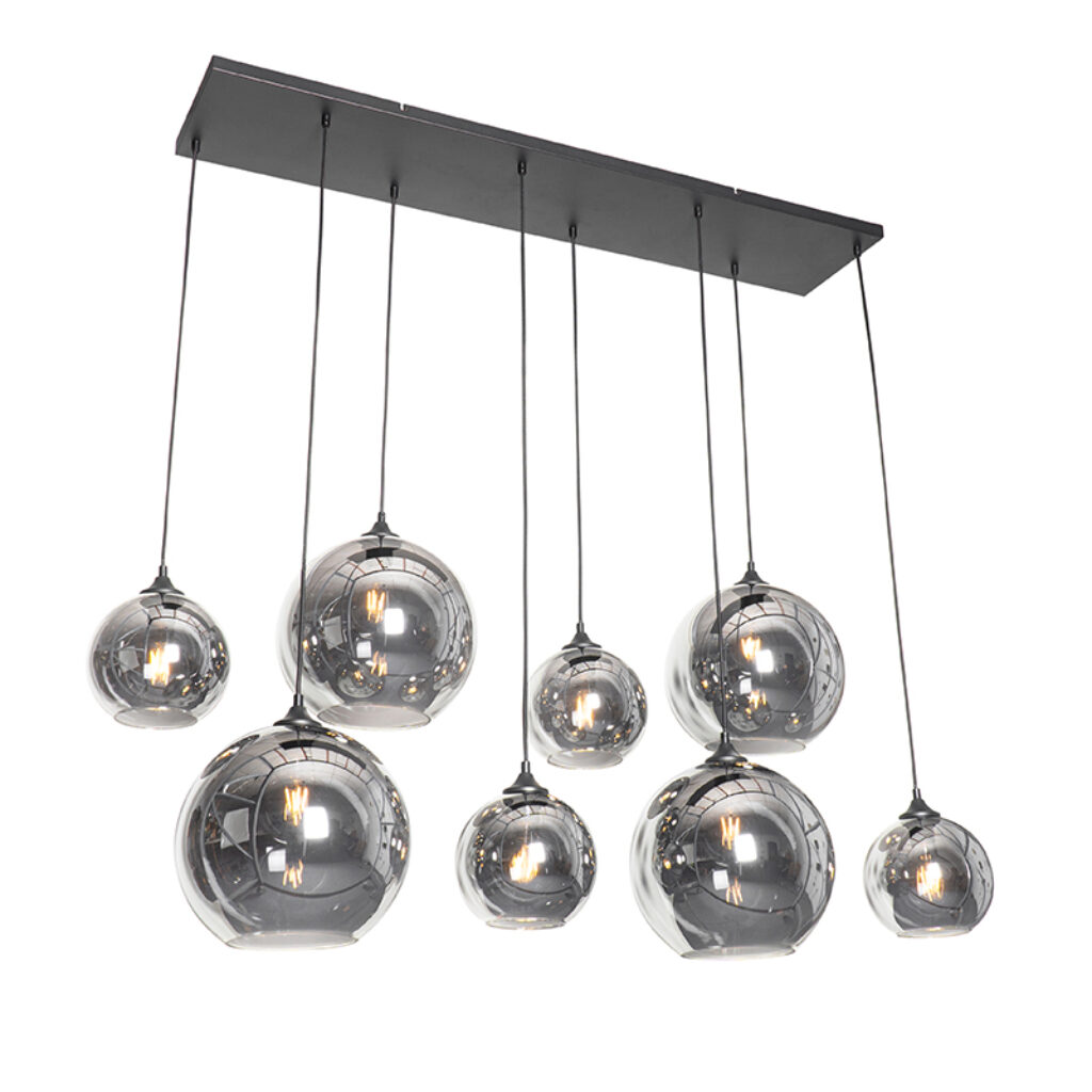 hanglampen Art Deco hanglamp zwart met smoke glas Sandra GlasStaal Zwart Wauw wat een toffe is De verschillende bollen zorgen voor veel dynamiek in de ruimte.