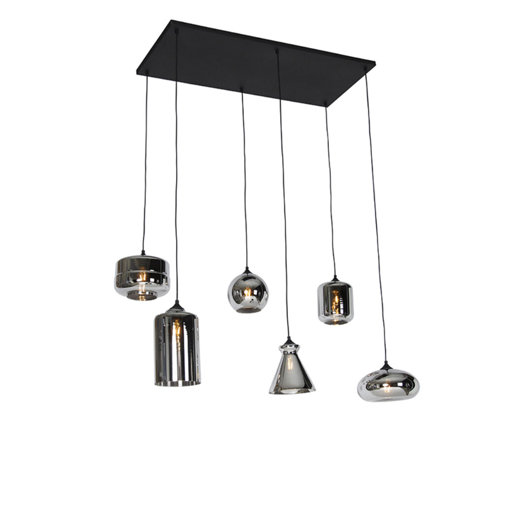 hanglampen Art deco hanglamp zwart met smoke glas Wallace GlasStaal Grijs Je bent altijd goed in vorm deze art hanglamp. Van bolvormig tot net wat aparter is