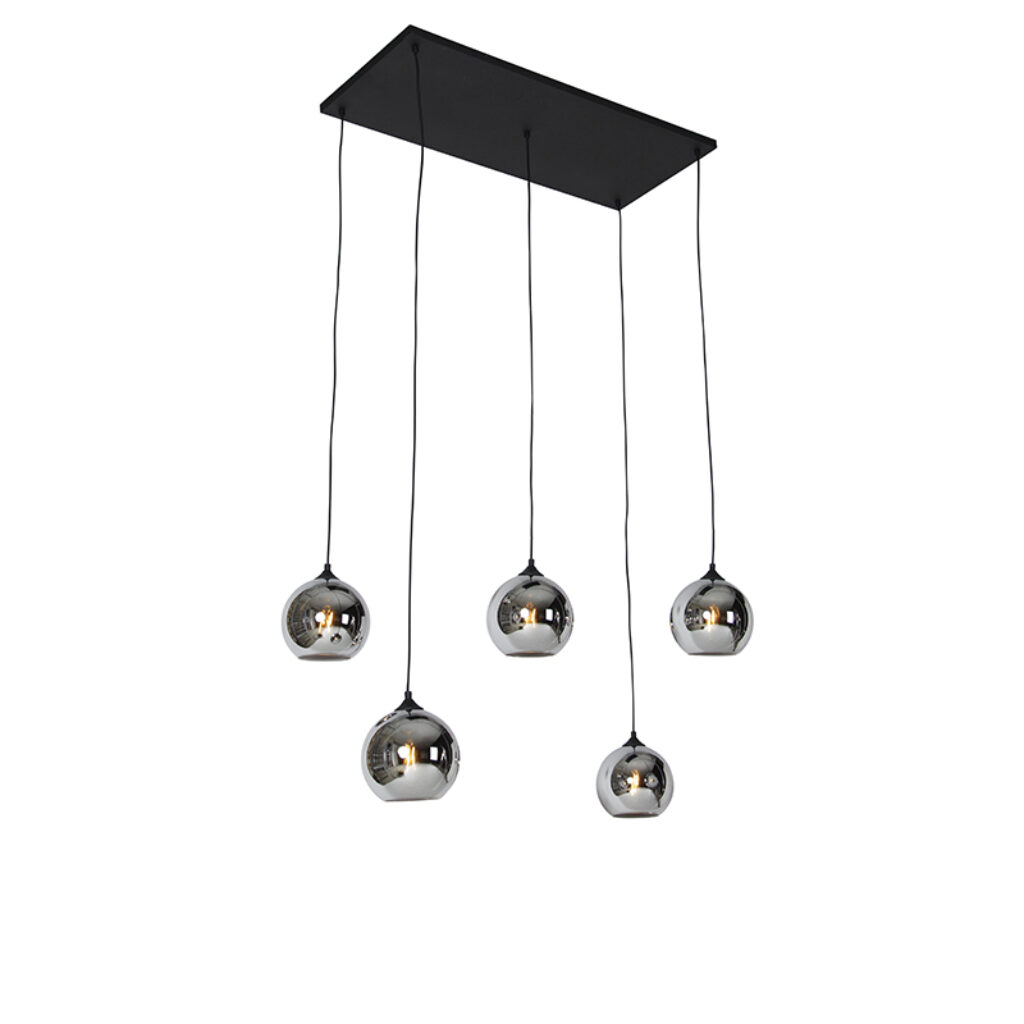 hanglampen Art deco hanglamp zwart met smoke glas Wallace GlasStaal Grijs is een echte blikvanger. De art van staal en afgewerkt in het grijs zwart. heeft