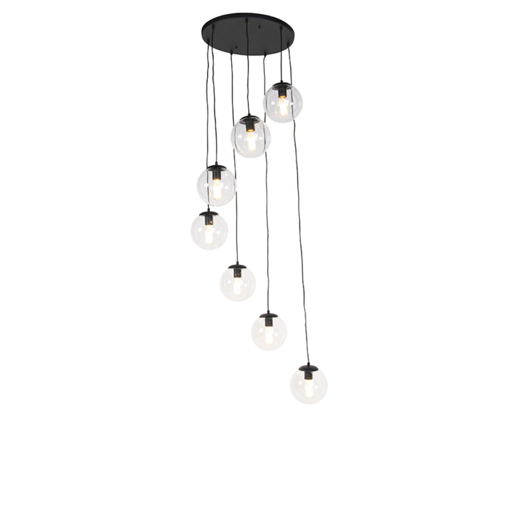 hanglampen Art deco hanglamp zwart Pallon GlasStaal Transparant Super leuke combinatie deze Hij is afgewerkt in een zwarte kleur en 7 lichtpunten die zorgen