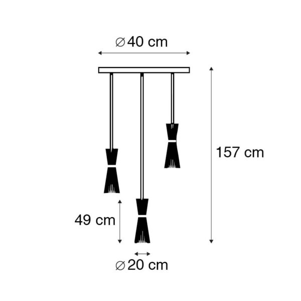 Art deco hanglamp zwart rond 3-lichts - Broom - Afbeelding 3