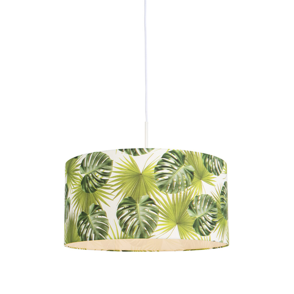 hanglampen Botanische hanglamp wit met Leaf kap 50cm Combi 1 MetaalStof Groen Een botanische eyecatcher in huis deze 1. De combinatie van de print en witte