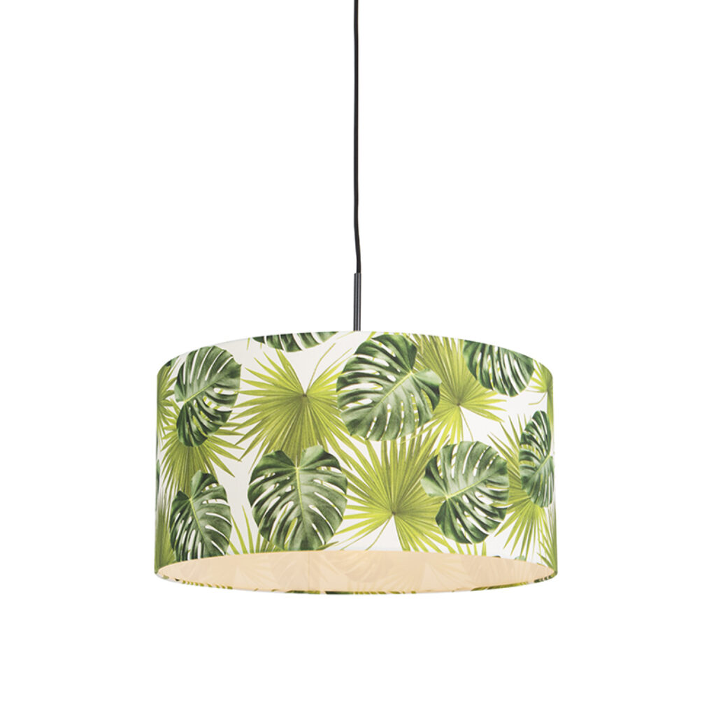 hanglampen Botanische hanglamp zwart met Leaf kap 50cm Combi 1 MetaalStof Groen Een botanische eyecatcher in huis deze 1. De combinatie van de print en zwarte
