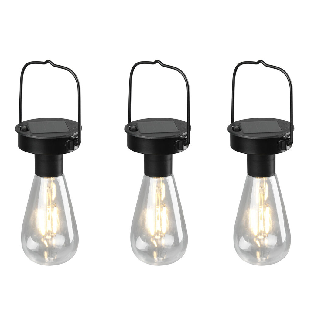 hanglampen buiten Set van 3 zwart op solar Santiago Roestvrij staal Zwart Voeg sfeer toe aan je tuin met deze vrolijke hanglampjes Het paneel zit bovenop de