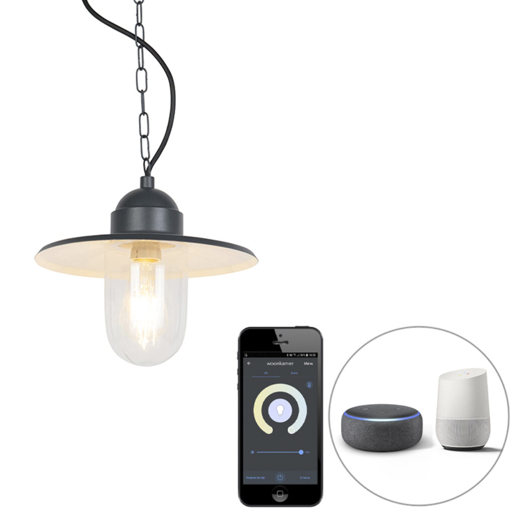 hanglampen buiten Smart hanglamp antraciet IP44 incl. Wifi ST64 Kansas grafiet GlasMetaal Donkergrijs is een met smartverlichting. Hij gemaakt van metaal glas