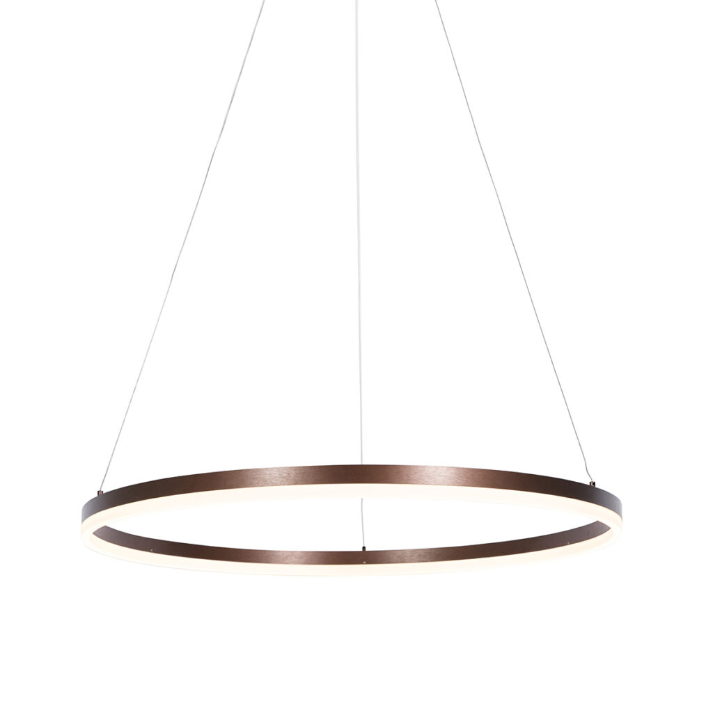 hanglampen Design hanglamp brons 80 cm incl. LED dimbaar Anello AluminiumKunststof Brons Een strakke en moderne is deze Anello. De bovenkant van de ring