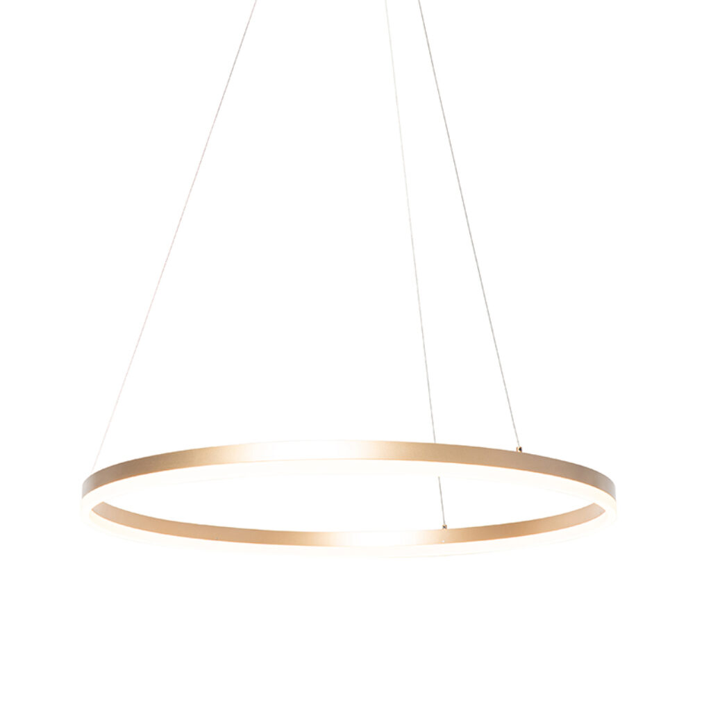 hanglampen Design hanglamp goud 80 cm incl. LED dimbaar Anello AluminiumStaal Een strakke en moderne is deze Anello. De bovenkant van de ring onderkant bestaat