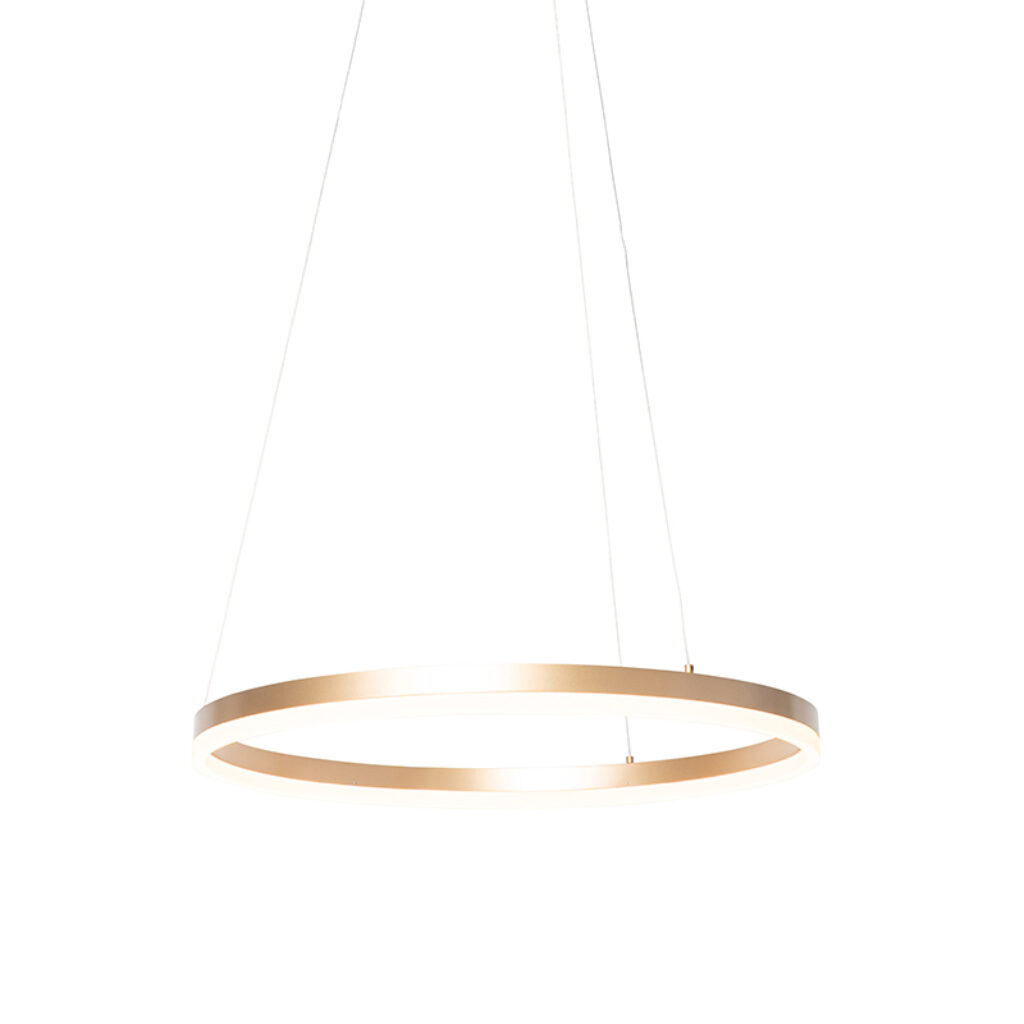 hanglampen Design hanglamp goud 60 cm incl. LED dimbaar Anello AluminiumStaal Een strakke en moderne is deze Anello. De bovenkant van de ring onderkant bestaat