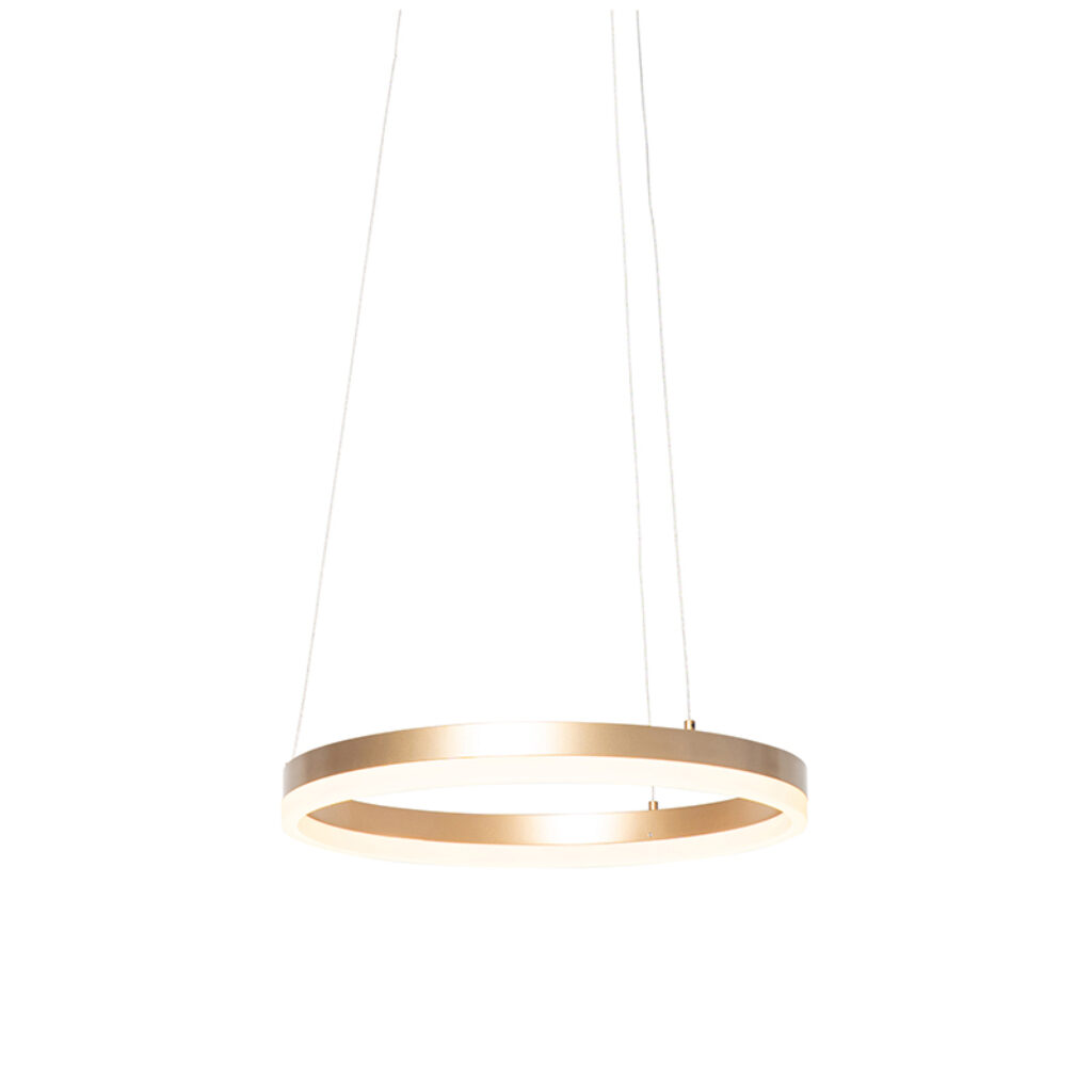 hanglampen Design hanglamp goud 40 cm incl. LED dimbaar Anello AluminiumStaal Een strakke en moderne is deze Anello. De bovenkant van de ring onderkant bestaat