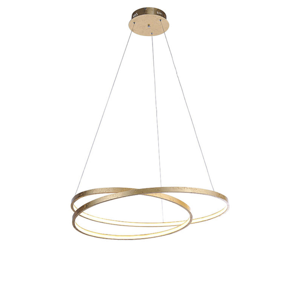 hanglampen Design hanglamp goud 72 cm incl. LED dimbaar Rowan KunststofStaal Een echt design stuk in huis met onze Rowan. De combinatie van de gouden afwerking