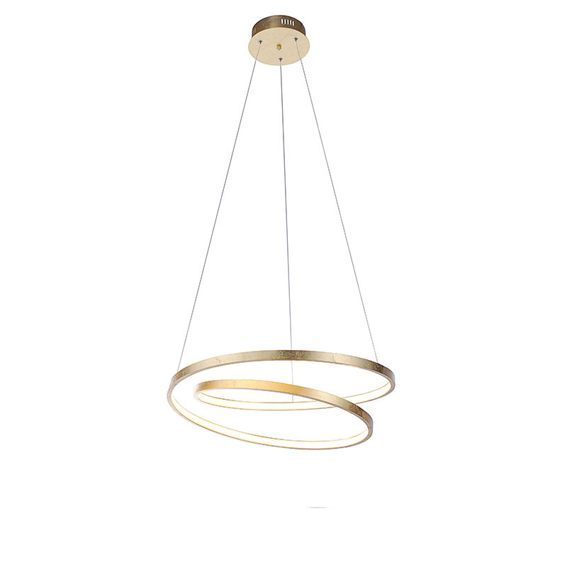 hanglampen Design hanglamp goud 55 cm incl. LED dimbaar Rowan KunststofStaal Een echt design stuk in huis met onze Rowan. De combinatie van de gouden afwerking