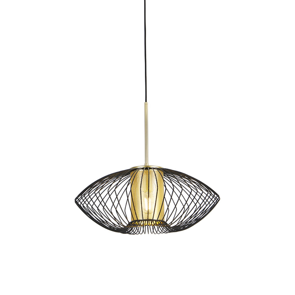 hanglampen Design hanglamp goud met zwart 50 cm Dobrado Staal Wauw steelt de show bij elk Deze designlamp is gemaakt van metaal koker aan binnenkant en het