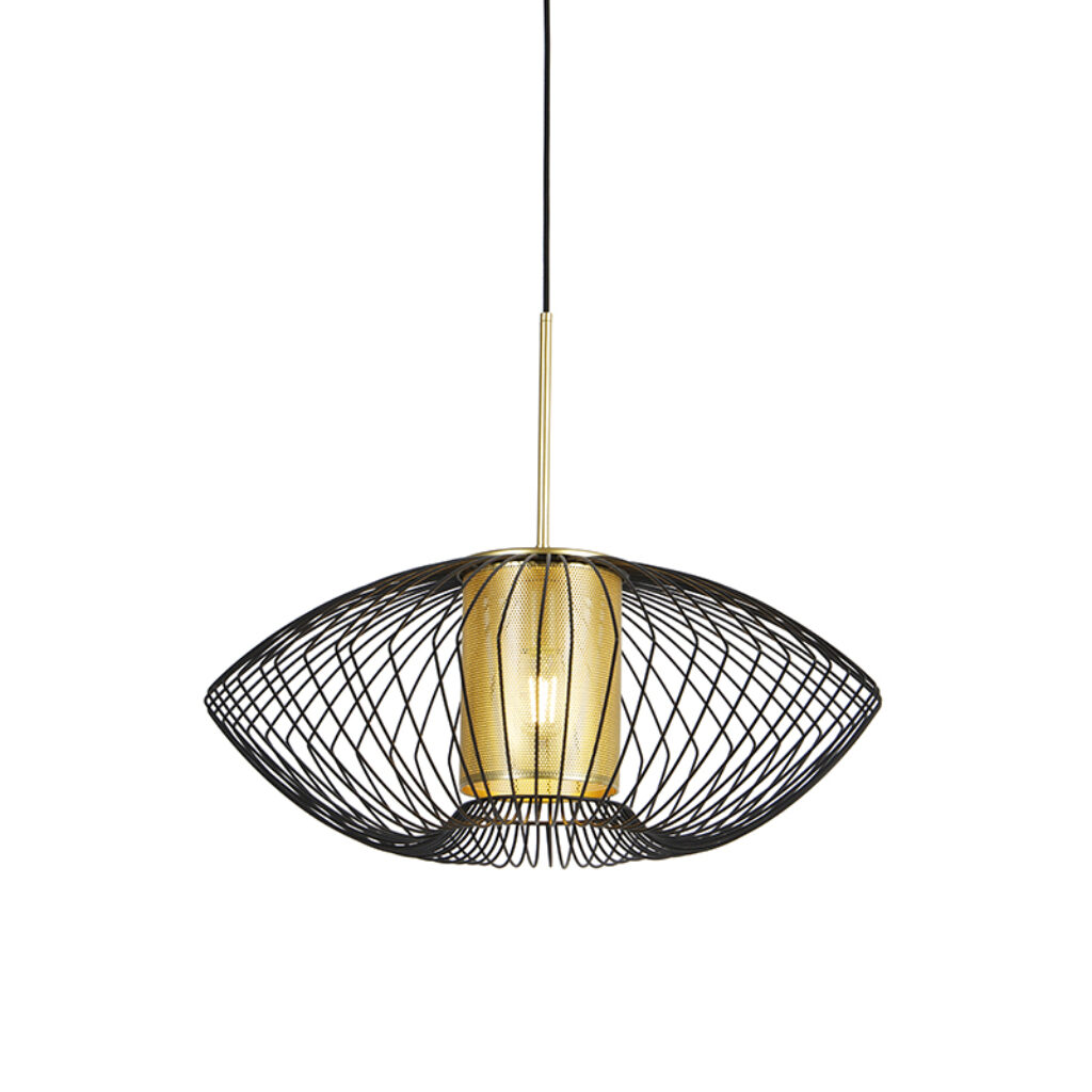 hanglampen Design hanglamp goud met zwart 60 cm Dobrado Staal Wauw steelt de show bij elk Deze designlamp is gemaakt van metaal koker aan binnenkant en het