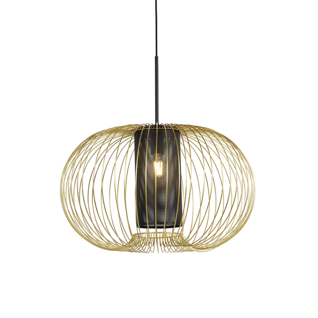 hanglampen Design hanglamp goud met zwart 60 cm Marnie Staal Hanglamp steelt de show in huis. Wat een Door zijn gouden kleur trekt hij meteen alle aandacht
