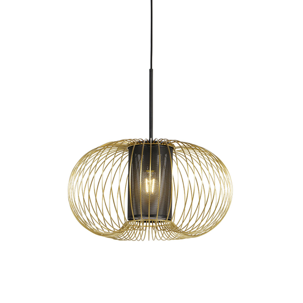 hanglampen Design hanglamp goud met zwart 50 cm Marnie Staal Hanglamp steelt de show in huis. Wat een Door zijn gouden kleur trekt hij meteen alle aandacht