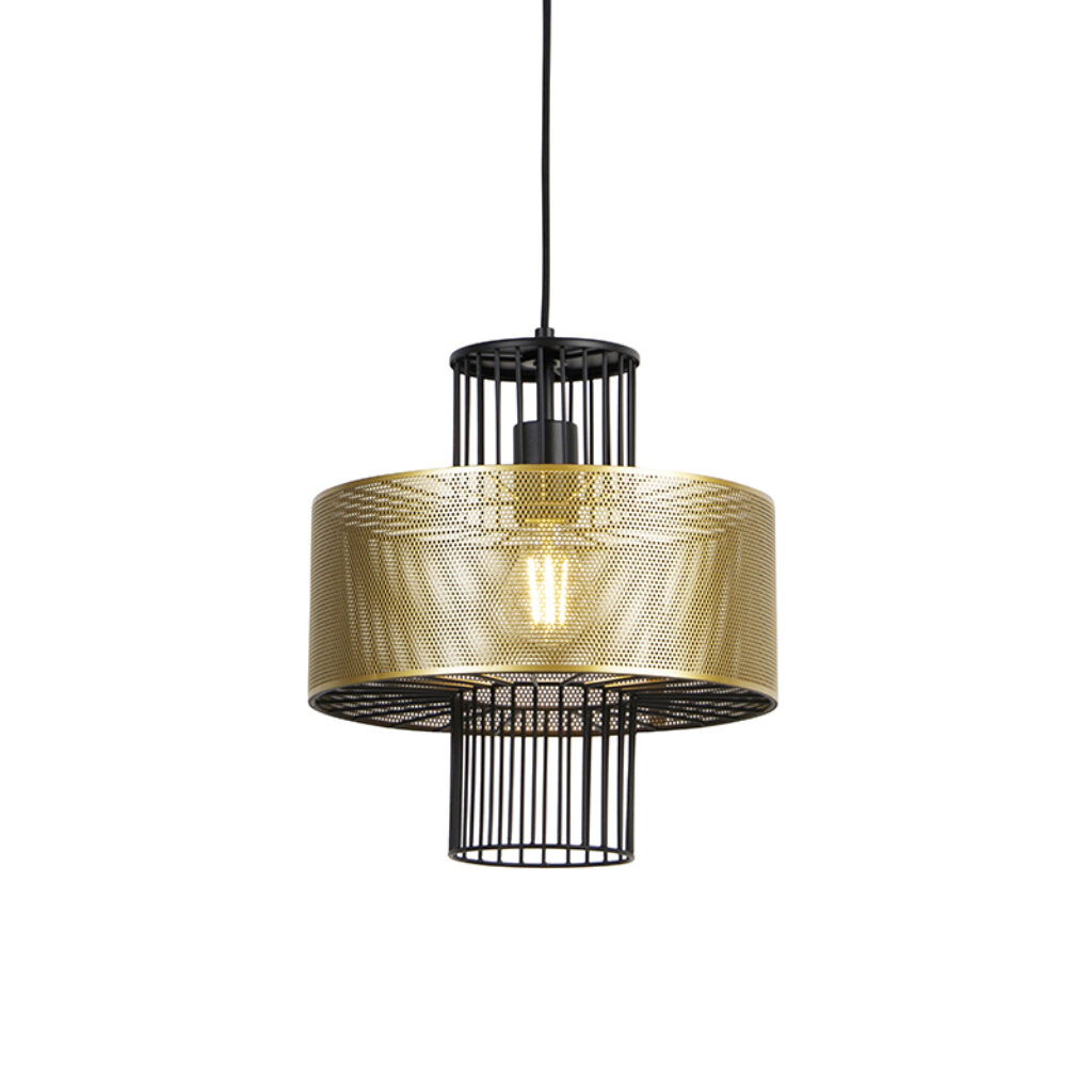 hanglampen Design hanglamp goud met zwart 30 cm Tess Metaal Goud Wauw wat een opvallende lamp is die de aandacht weet te trekken in iedere ruimte. Het zwarte