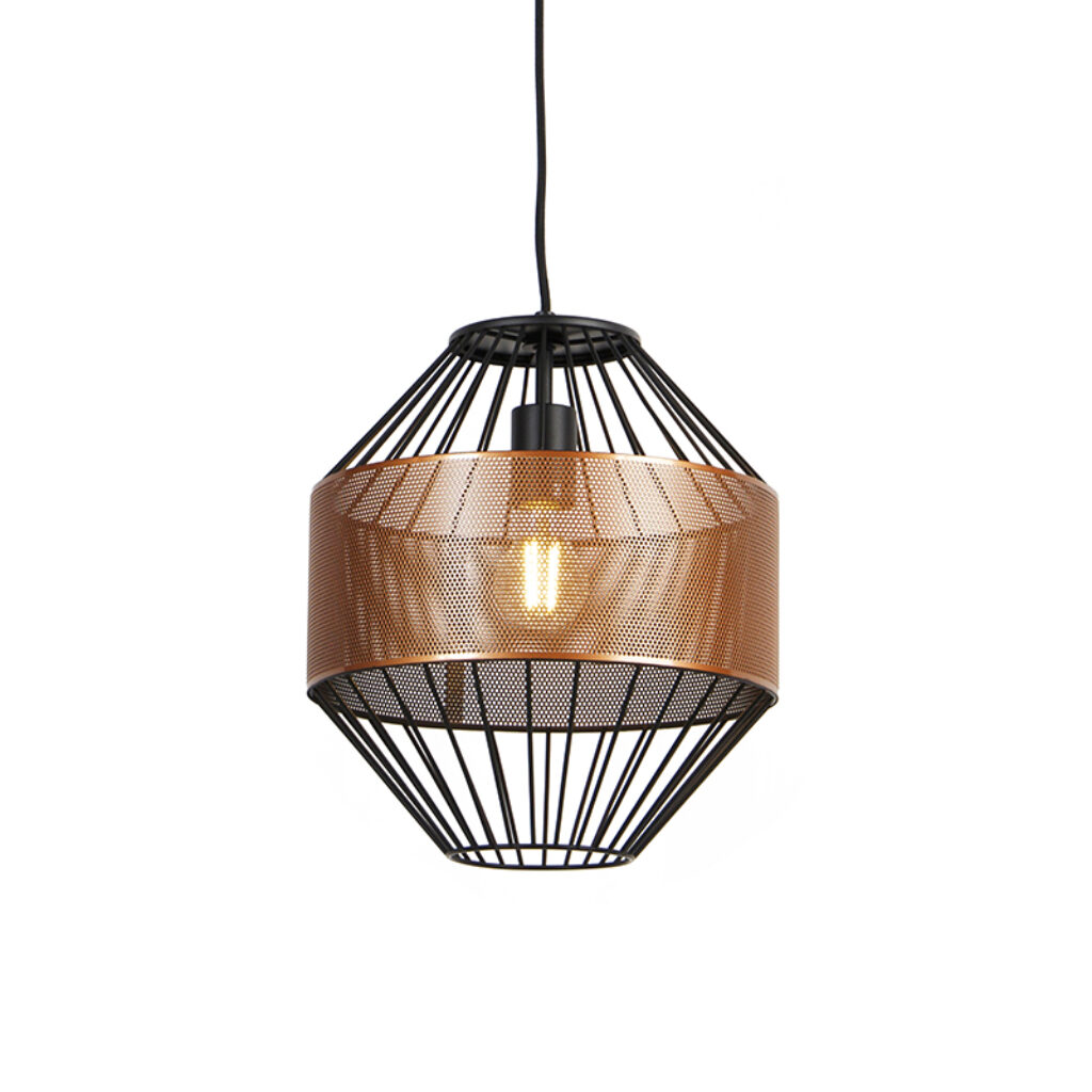 hanglampen Design hanglamp koper met zwart 30 cm Mariska Metaal Koper is een bijzonder mooie design hanglamp. Niet alleen de vorm maar vooral koperen cilinder