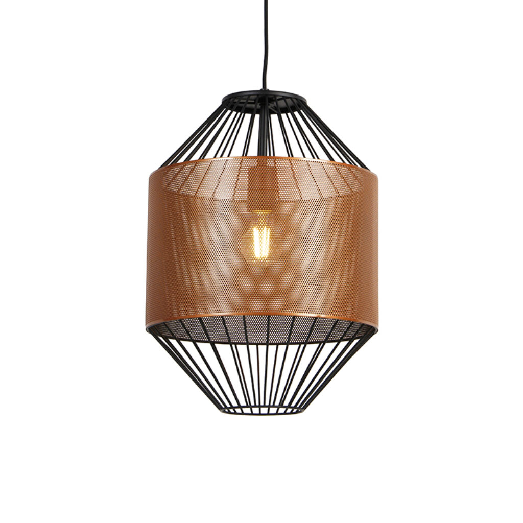 hanglampen Design hanglamp koper met zwart 33 cm Mariska Metaal Koper is een bijzonder mooie design hanglamp. Niet alleen de vorm maar vooral koperen cilinder