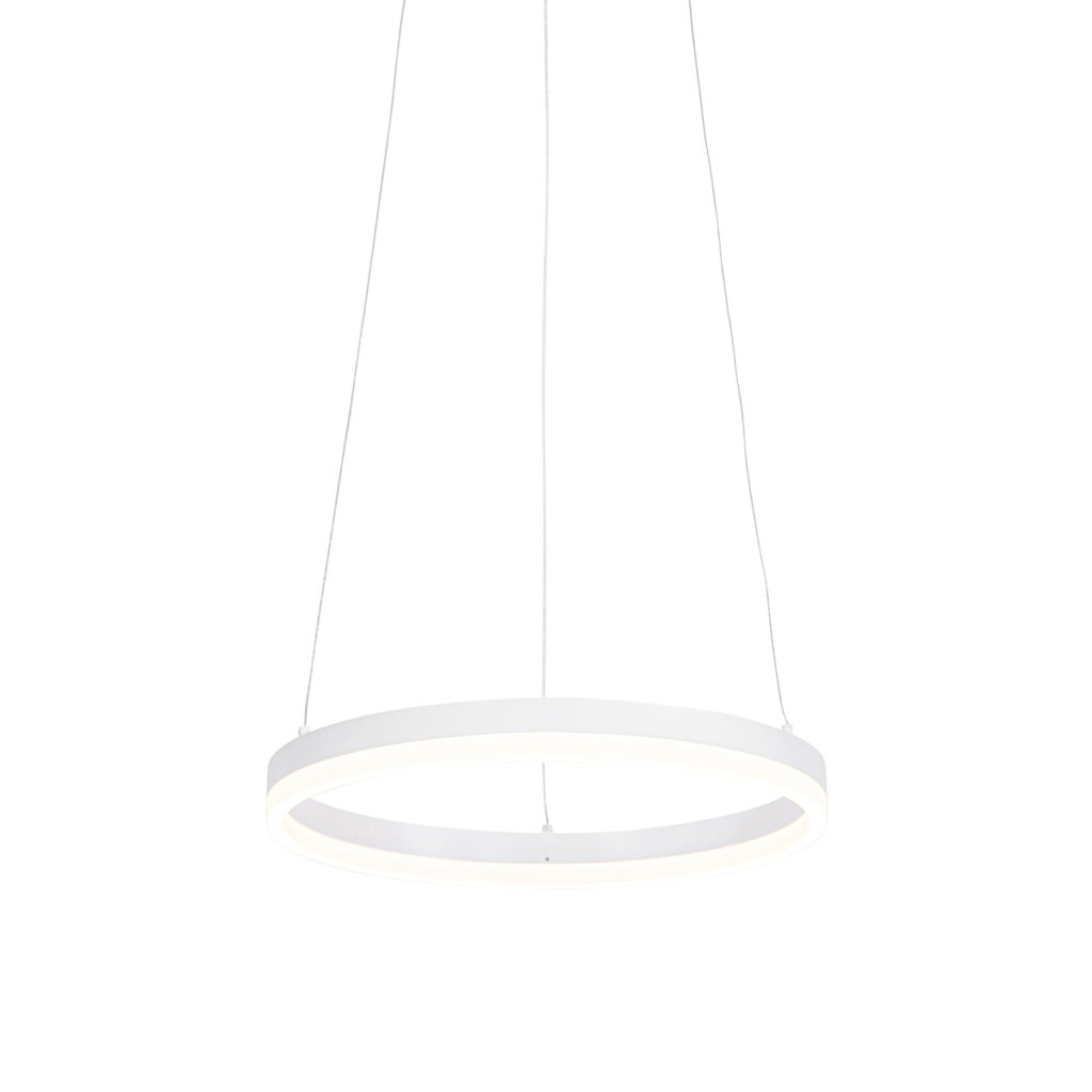 hanglampen Design hanglamp wit 40 cm incl. LED dimbaar Anello AluminiumKunststof Wit Een strakke en moderne is deze Anello. De bovenkant van de ring onderkant