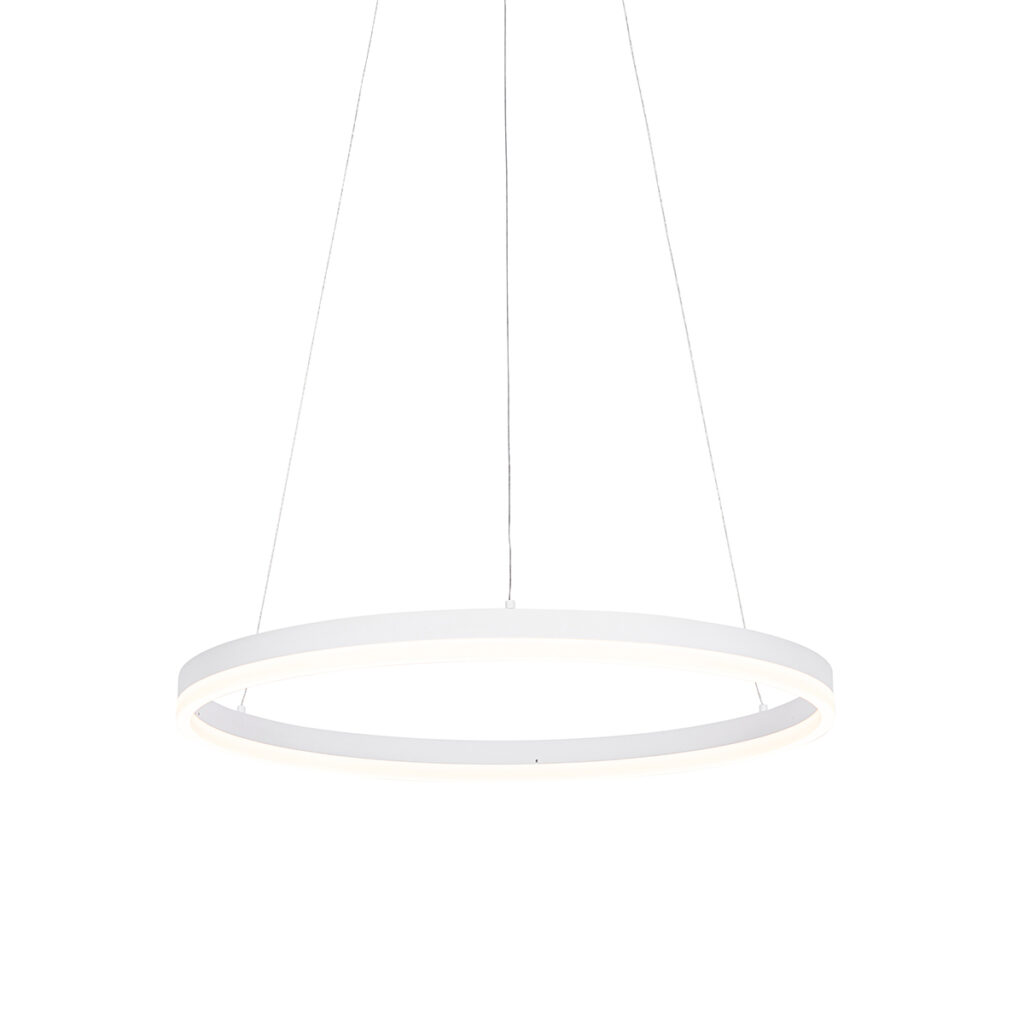 hanglampen Design hanglamp wit 60 cm incl. LED dimbaar Anello AluminiumKunststof Wit Een strakke en moderne is deze Anello. De bovenkant van de ring onderkant