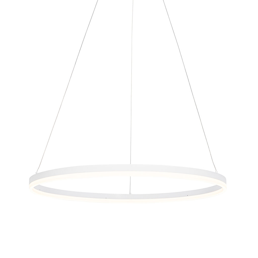 hanglampen Design hanglamp wit 80 cm incl. LED dimbaar Anello AluminiumKunststof Wit Een strakke en moderne is deze Anello. De bovenkant van de ring onderkant