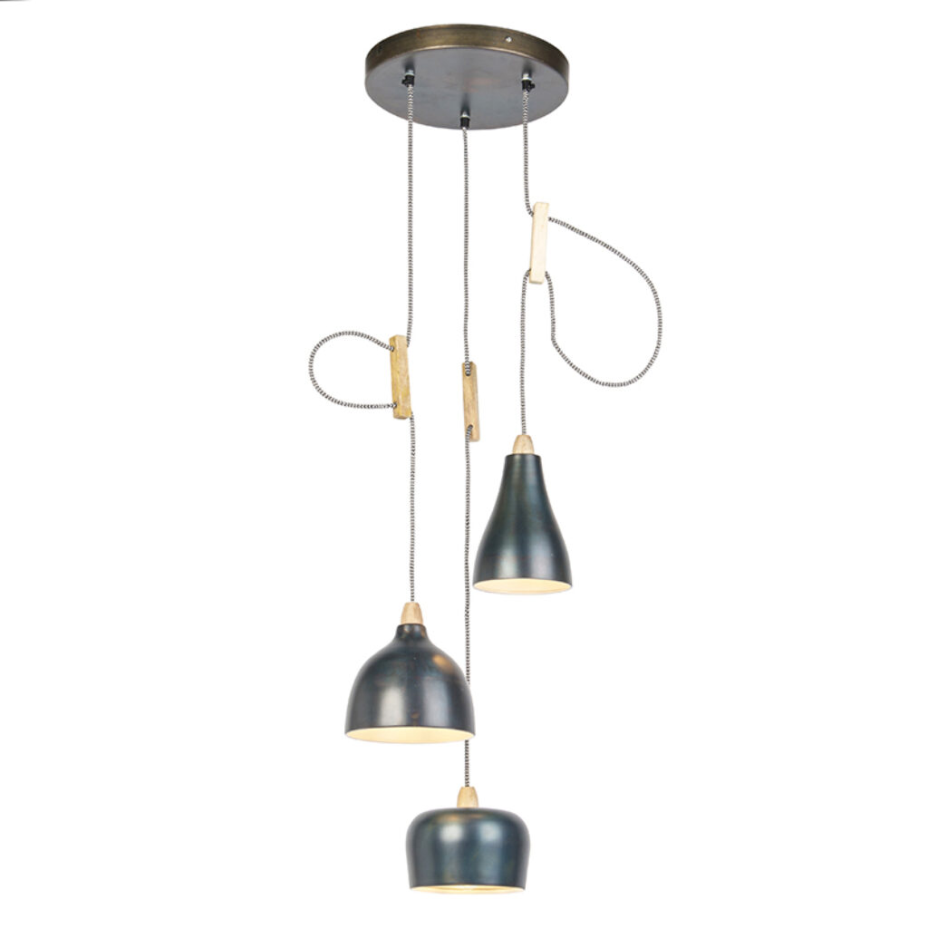 hanglampen Design hanglamp zink met 3 lichtpunten Vidya Metaal Blauw Deze prachtige is een pareltje. lamp heeft 1 ronde plafondplaat waar drie verschillende