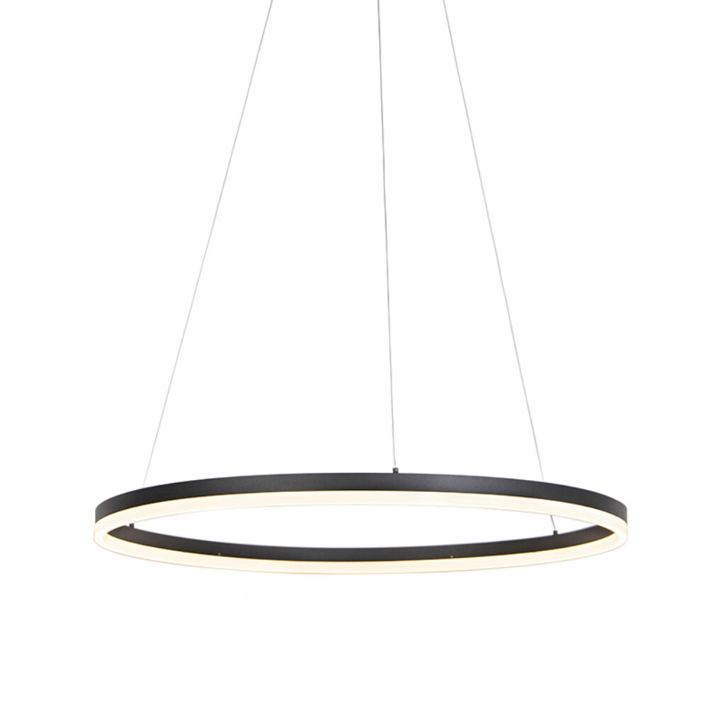 hanglampen Design hanglamp zwart 80 cm incl. LED dimbaar Anello StaalKunststof Zwart Een strakke en moderne is deze Anello. De bovenkant van de ring strak mat