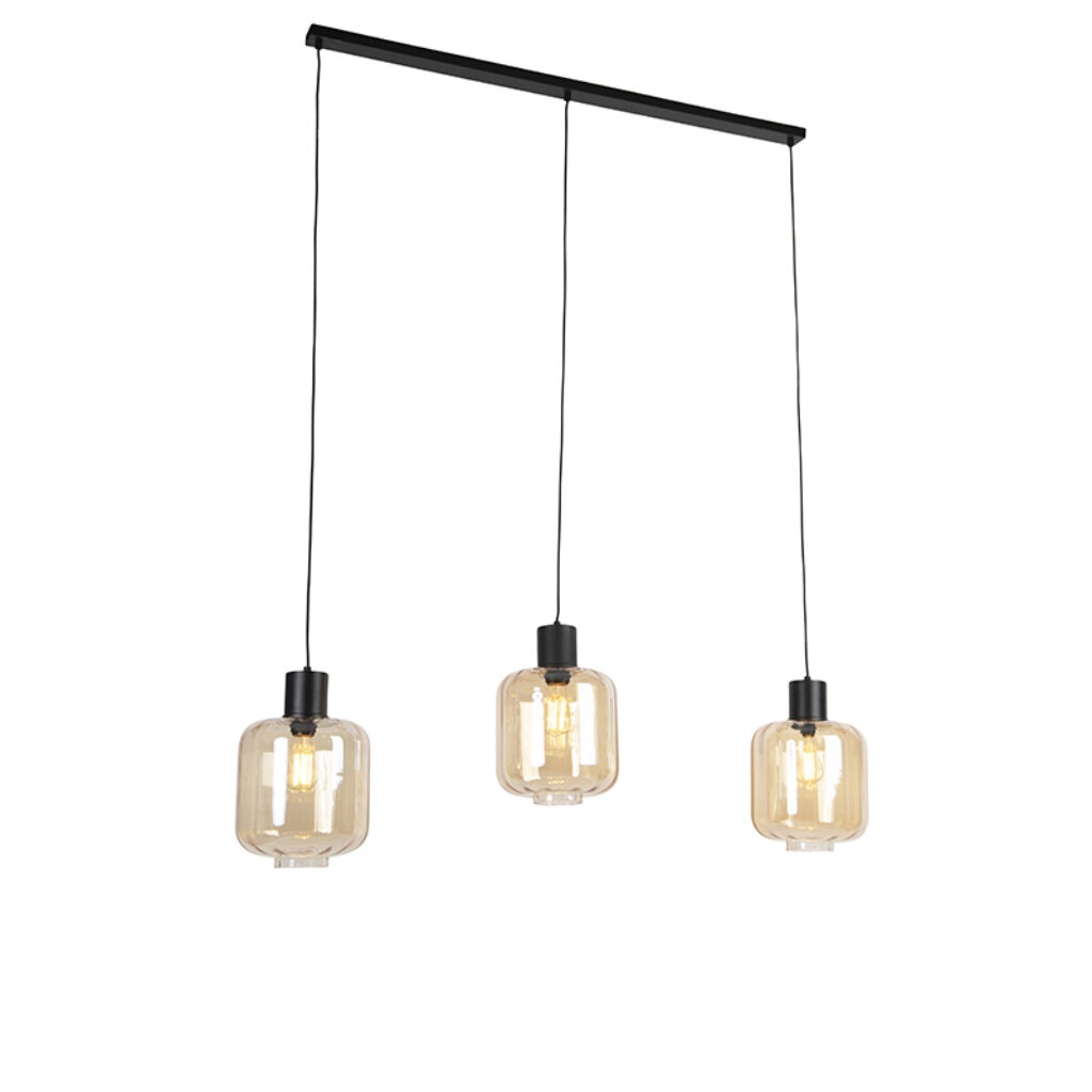 hanglampen Design hanglamp zwart met amber glas 1615 cm Qara AluminiumGlasStaal Beige Een echte design eyecatcher deze Qara. De lamp is afgewerkt staal en