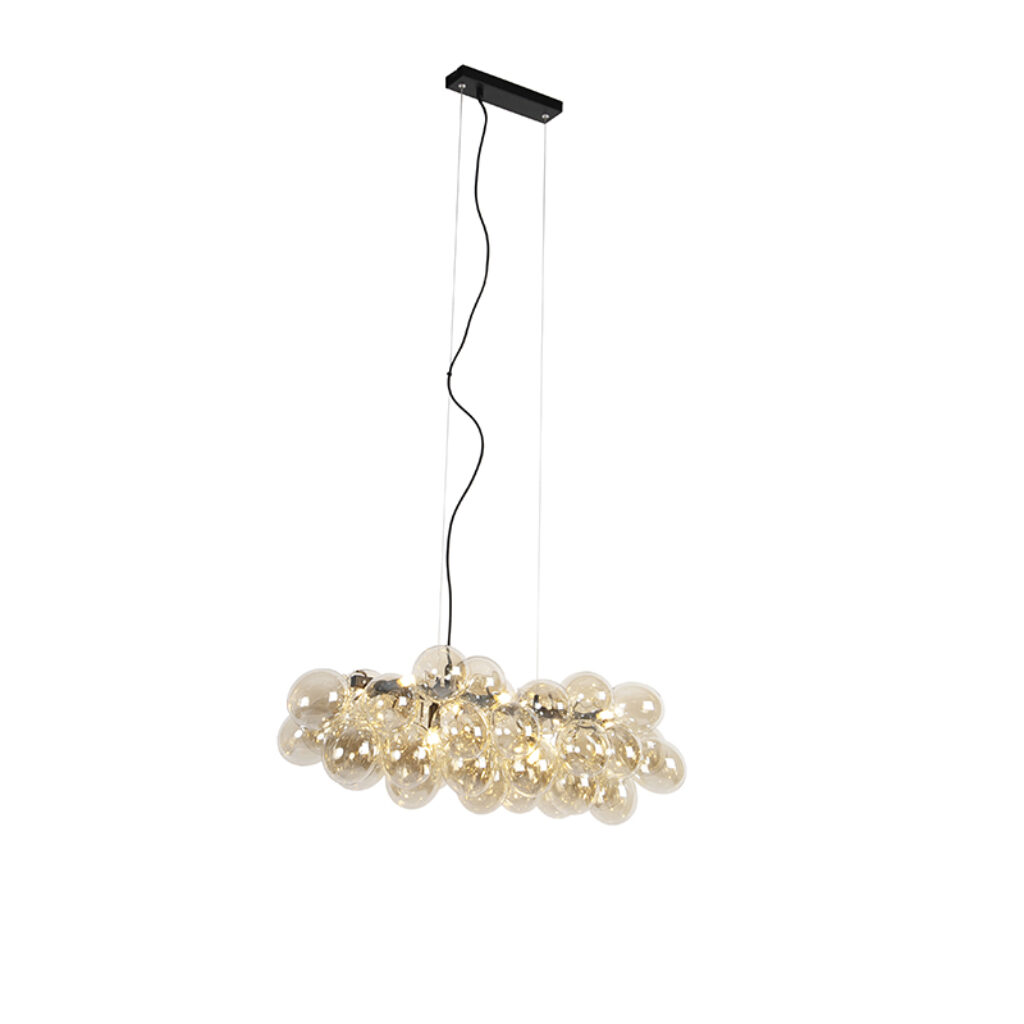 hanglampen Design hanglamp zwart met amber glas Uvas GlasStaal Een stijlvolle topper deze blikvanger die elke ruimte in huis doet opleven. Zo kan hij de show