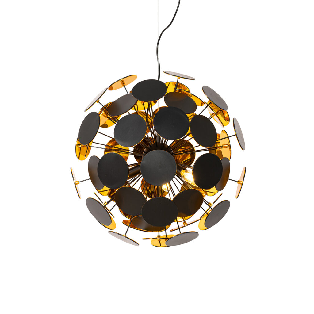 hanglampen Design hanglamp zwart met goud Cerchio StaalKunststof Zwart