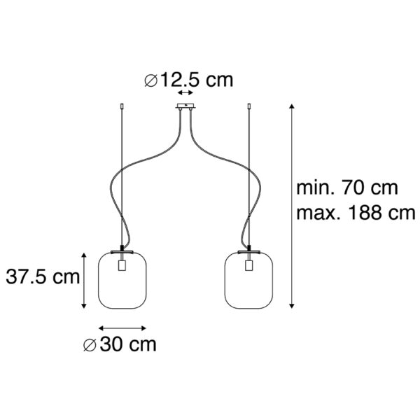 Design hanglamp zwart met goud glas 2-lichts - Bliss - Afbeelding 3