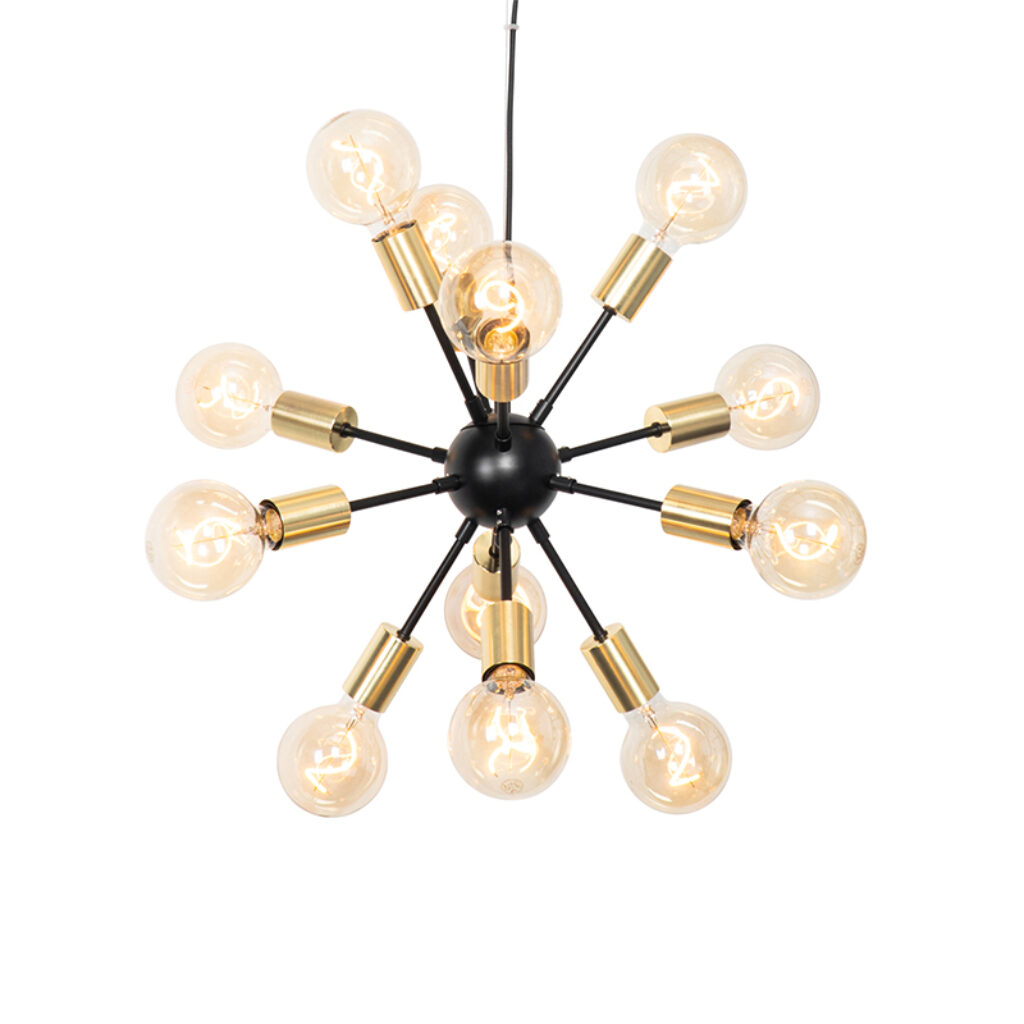 hanglampen Design hanglamp zwart met goud Juul Staal Zwart Haal een moderne eyecatcher in huis Juul. Deze zwarte is gemaakt van staal en heeft maar liefst 12