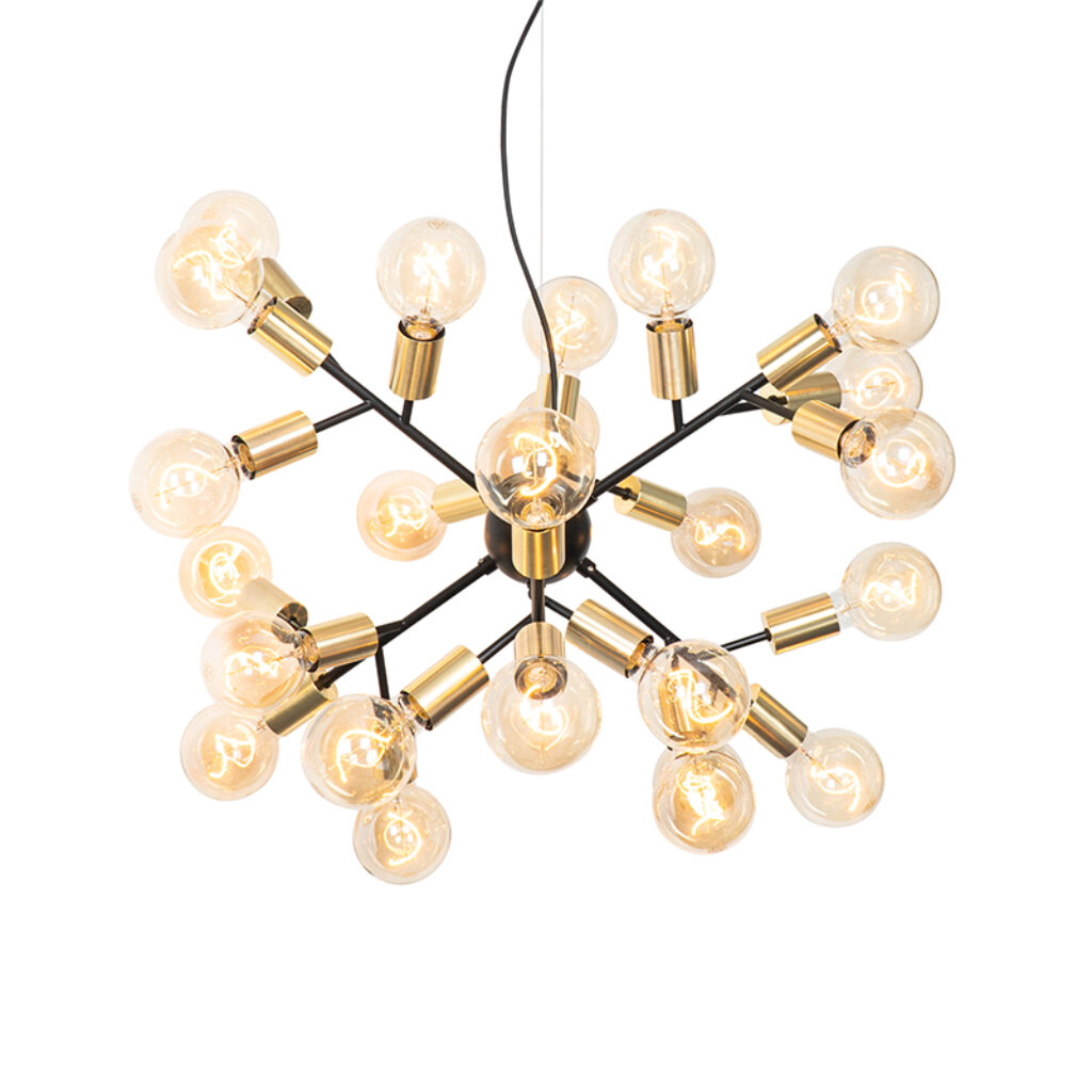 hanglampen Design hanglamp zwart met goud Juul Staal Zwart Haal een stijlvolle in huis Juul. Deze zwarte is gemaakt van staal en heeft maarliefst 24 lichtpunten