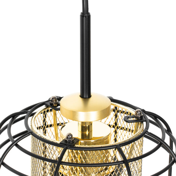 Design hanglamp zwart met goud langwerpig 3-lichts - Gaze - Afbeelding 2