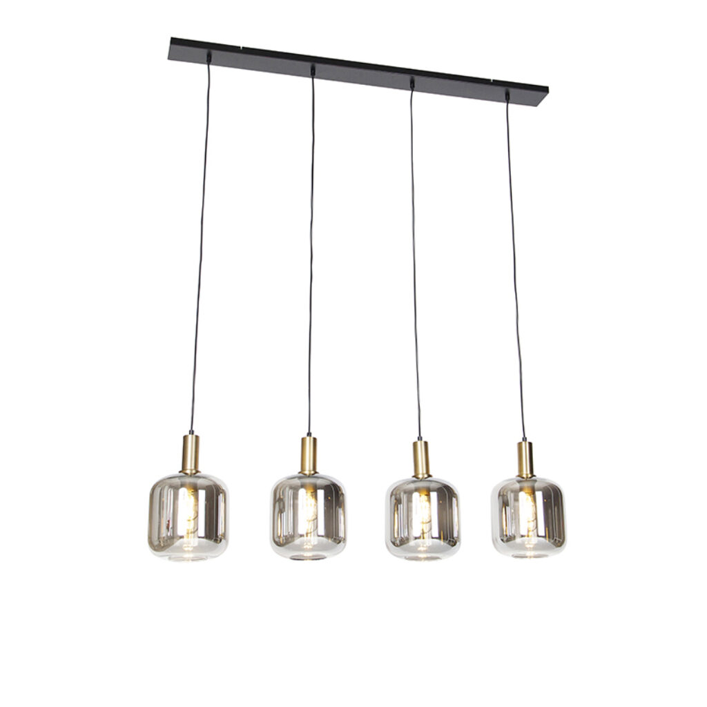 hanglampen Design hanglamp zwart met goud en smoke glas Zuzanna GlasStaal Wauw is een echte eyecatcher voor in je De lampenkappen hebben prachtig organisch