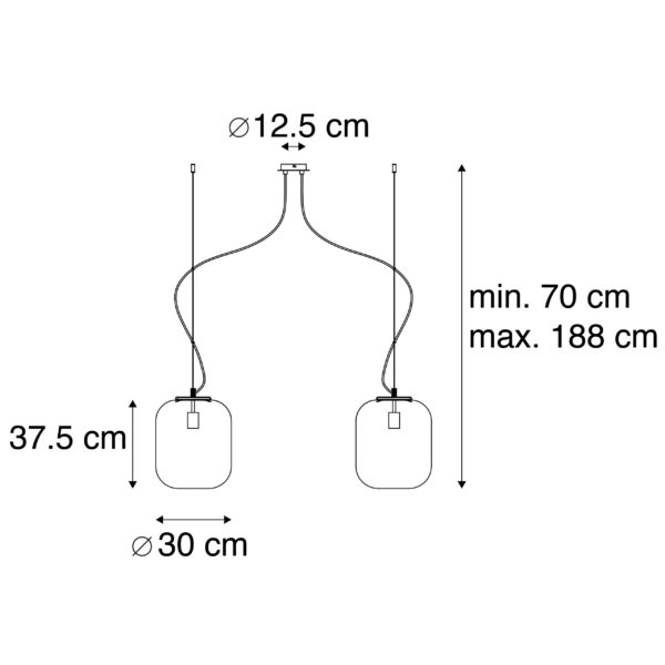 Design hanglamp zwart met smoke glas 2-lichts - Bliss - Afbeelding 3