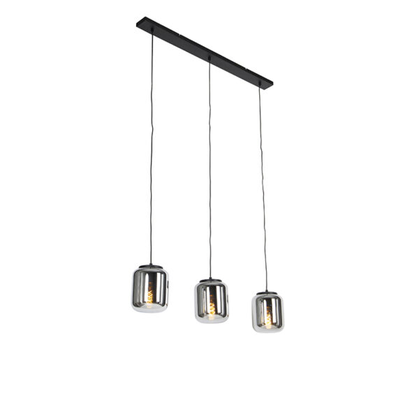 hanglampen Design hanglamp zwart met smoke glas Bliss GlasStaal Zwart Geef jouw woning een boost deze schitterende Bliss. De glazen kappen hebben shiny zilveren